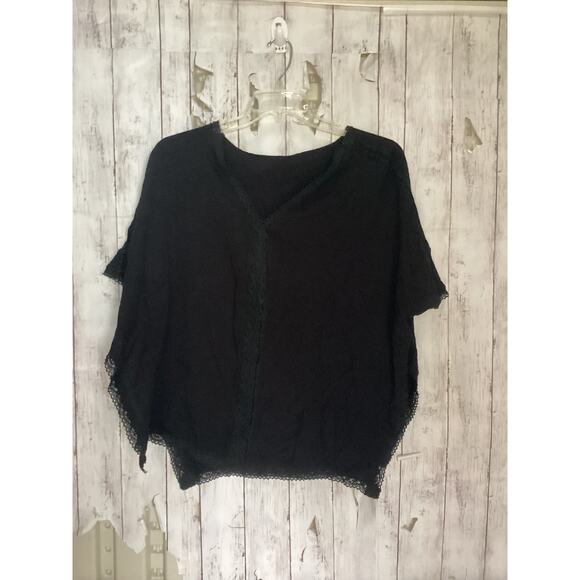 Buttefly Lace Trim Poncho Top Black  for women  W27- One Size - Picture 1 of 4